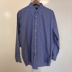 John W. Nordstrom Shirt Mens Dark Blue Plaid Button Down Traditional Fit 17/34